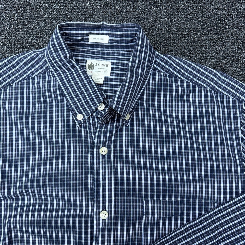 J.Crew Tailored Fit Washed Tartan Check Shirt Men's S Navy Cotton